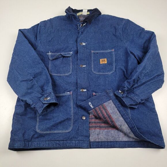 Vintage 90s Big Ben Wrangler Blanket Lined Denim Chore Coat Mens 48 USA Jacket - Picture 1 of 11